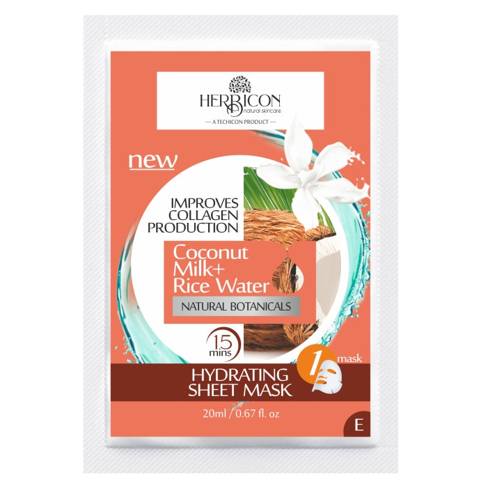 Herbicon Face Sheet Mask with Rice Water and Coconut Milk for Deep Hydration - 20 ML
