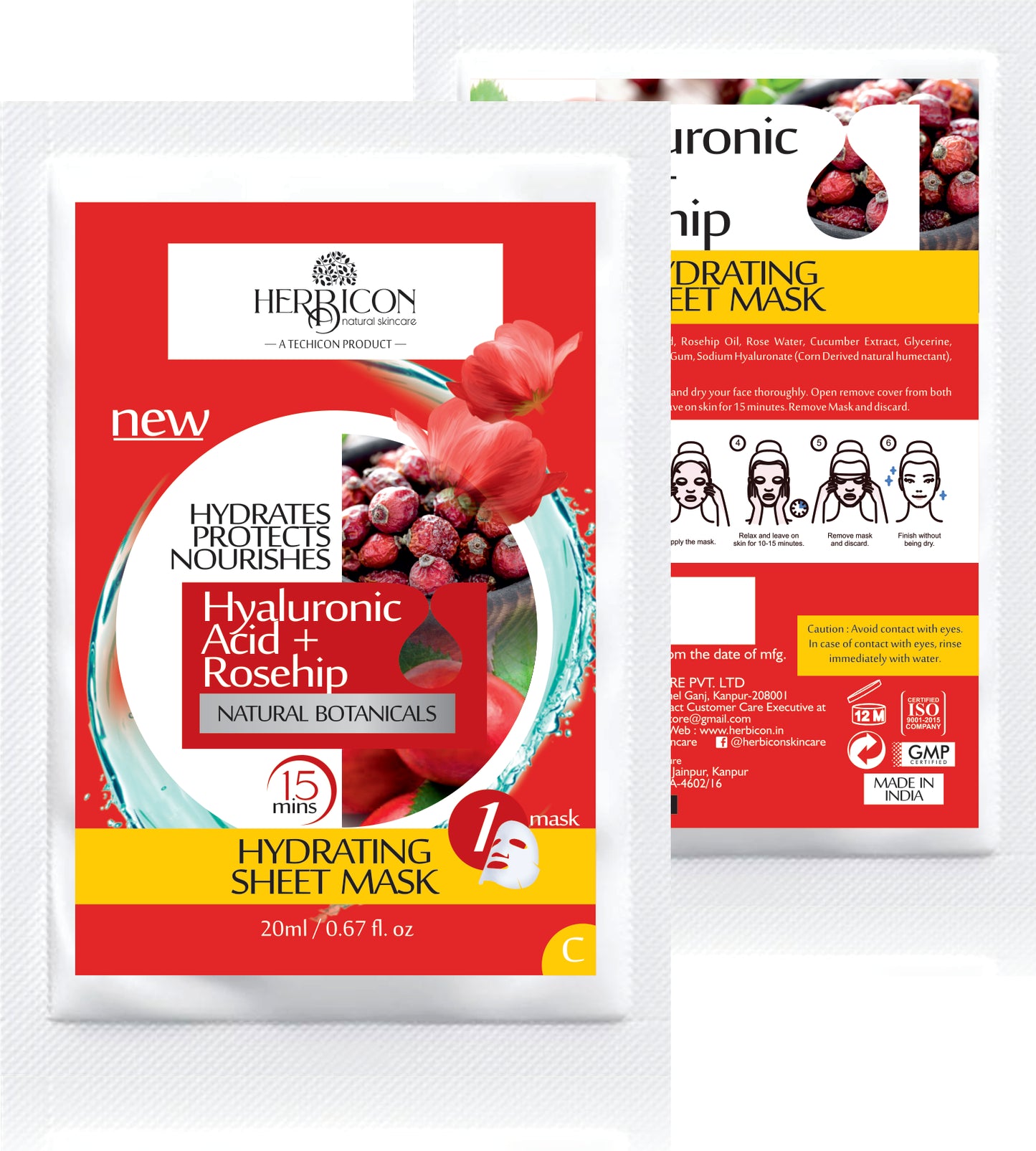 Herbicon Hyaluronic Face Sheet Mask with Rosehip Oil for Soft and Plump Skin - 20 Ml