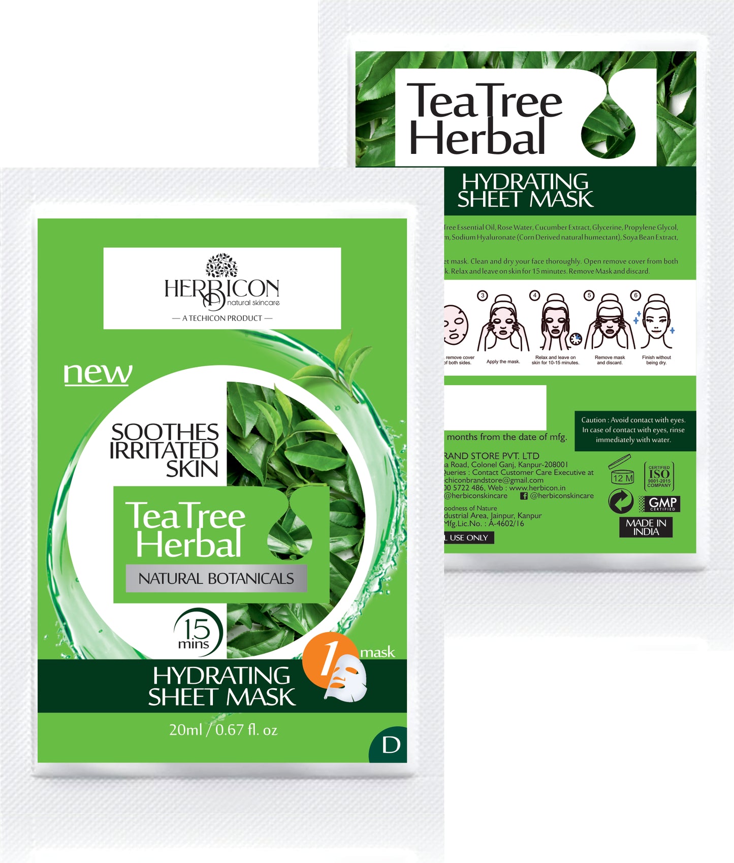 Herbicon Tea Tree Herbal Face Sheet Mask with Aloe Vera for Acne and Skin Inflammation - 20 ML