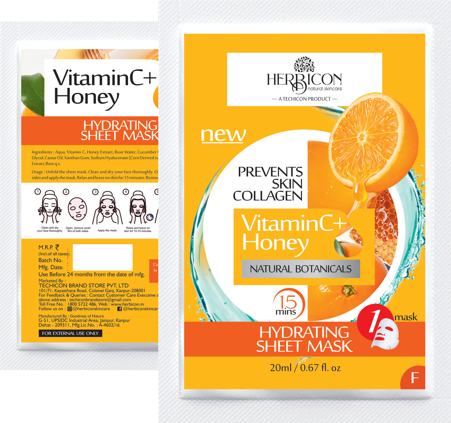 Herbicon Vitamin C Face Sheet Mask with Vitamin C and Honey for Skin Illumination - 20 ML