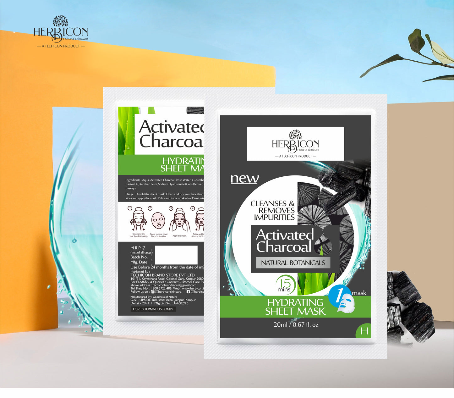 Herbicon Activated Charcoal Face Sheet Mask for Detox Skin and Hydration - 20 ML