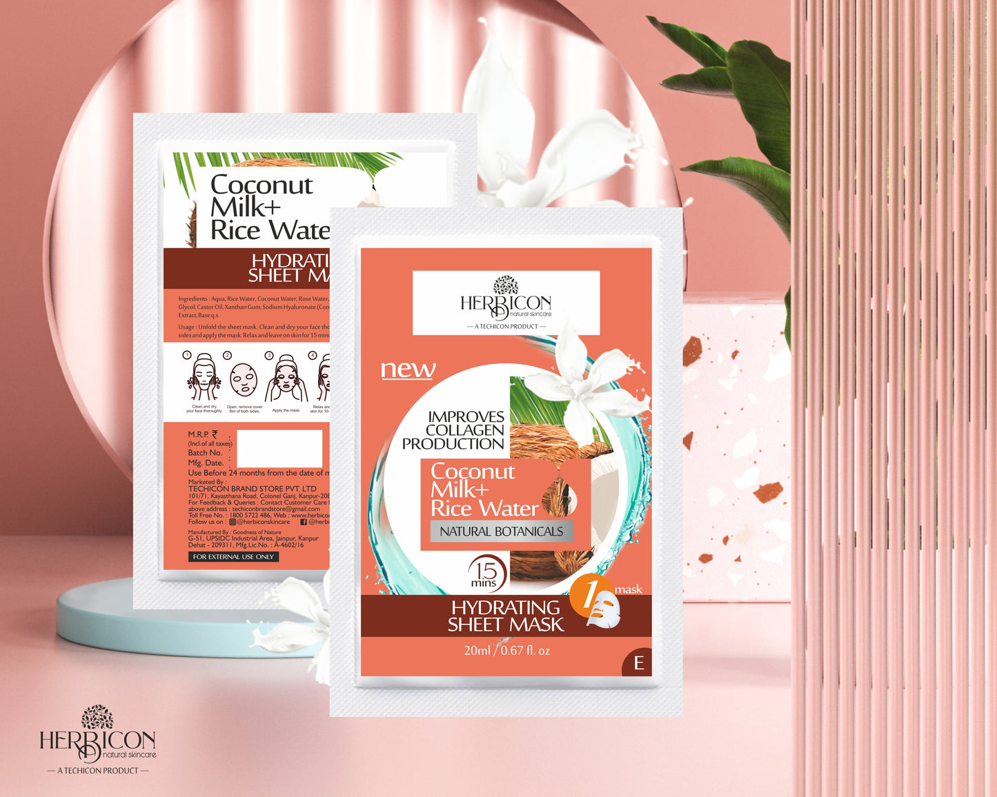 Herbicon Face Sheet Mask with Rice Water and Coconut Milk for Deep Hydration - 20 ML