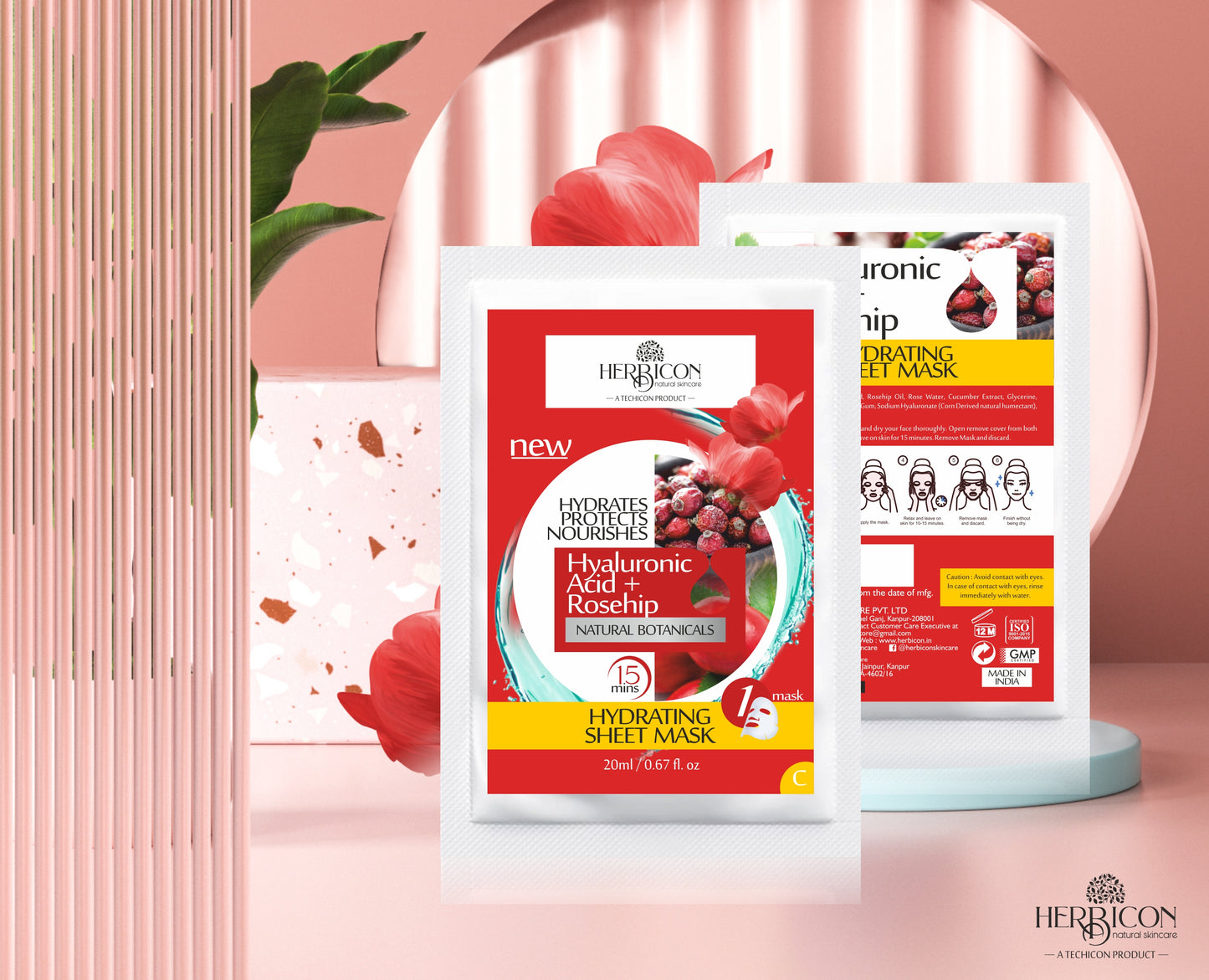Herbicon Hyaluronic Face Sheet Mask with Rosehip Oil for Soft and Plump Skin - 20 Ml