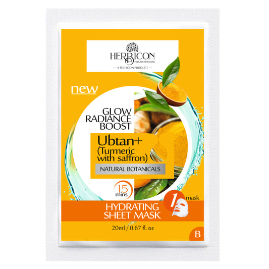 Herbicon Ubtan Face Sheet Mask with Turmeric and Saffron for Skin Brightening - 20 ML per sheet