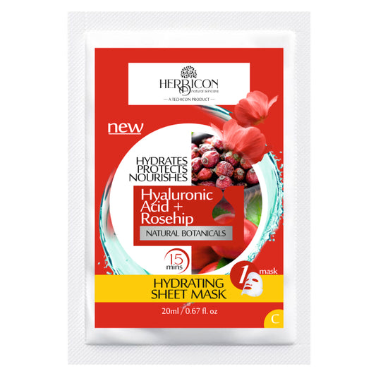Herbicon Hyaluronic Face Sheet Mask with Rosehip Oil for Soft and Plump Skin - 20 Ml
