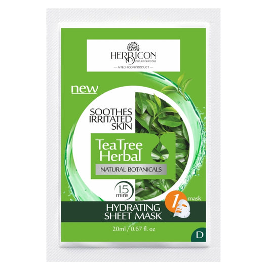 Herbicon Tea Tree Herbal Face Sheet Mask with Aloe Vera for Acne and Skin Inflammation - 20 ML