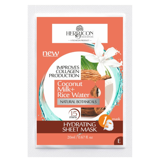 Herbicon Face Sheet Mask with Rice Water and Coconut Milk for Deep Hydration - 20 ML