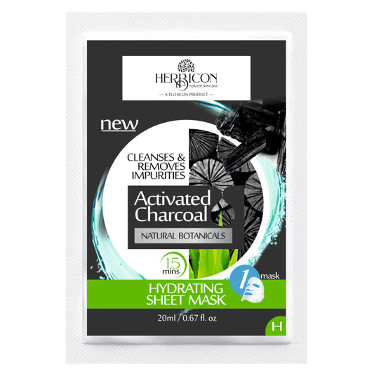 Herbicon Activated Charcoal Face Sheet Mask for Detox Skin and Hydration - 20 ML