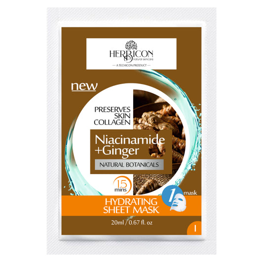Herbicon Niacinamide Face Sheet Mask with Niacinamide and Ginger Extract for Clear and Glowing Skin - 20 ML