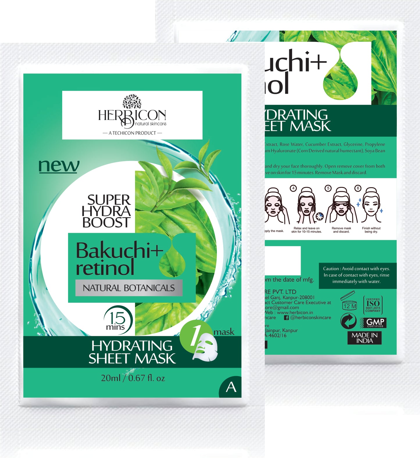 Herbicon Face Sheet Mask with Retinol and Bakuchi for Fine Lines and Wrinkles - 20 ML per sheet