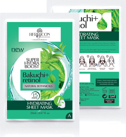 Herbicon Face Sheet Mask with Retinol and Bakuchi for Fine Lines and Wrinkles - 20 ML per sheet