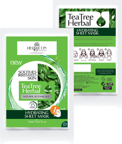 Herbicon Tea Tree Herbal Face Sheet Mask with Aloe Vera for Acne and Skin Inflammation - 20 ML