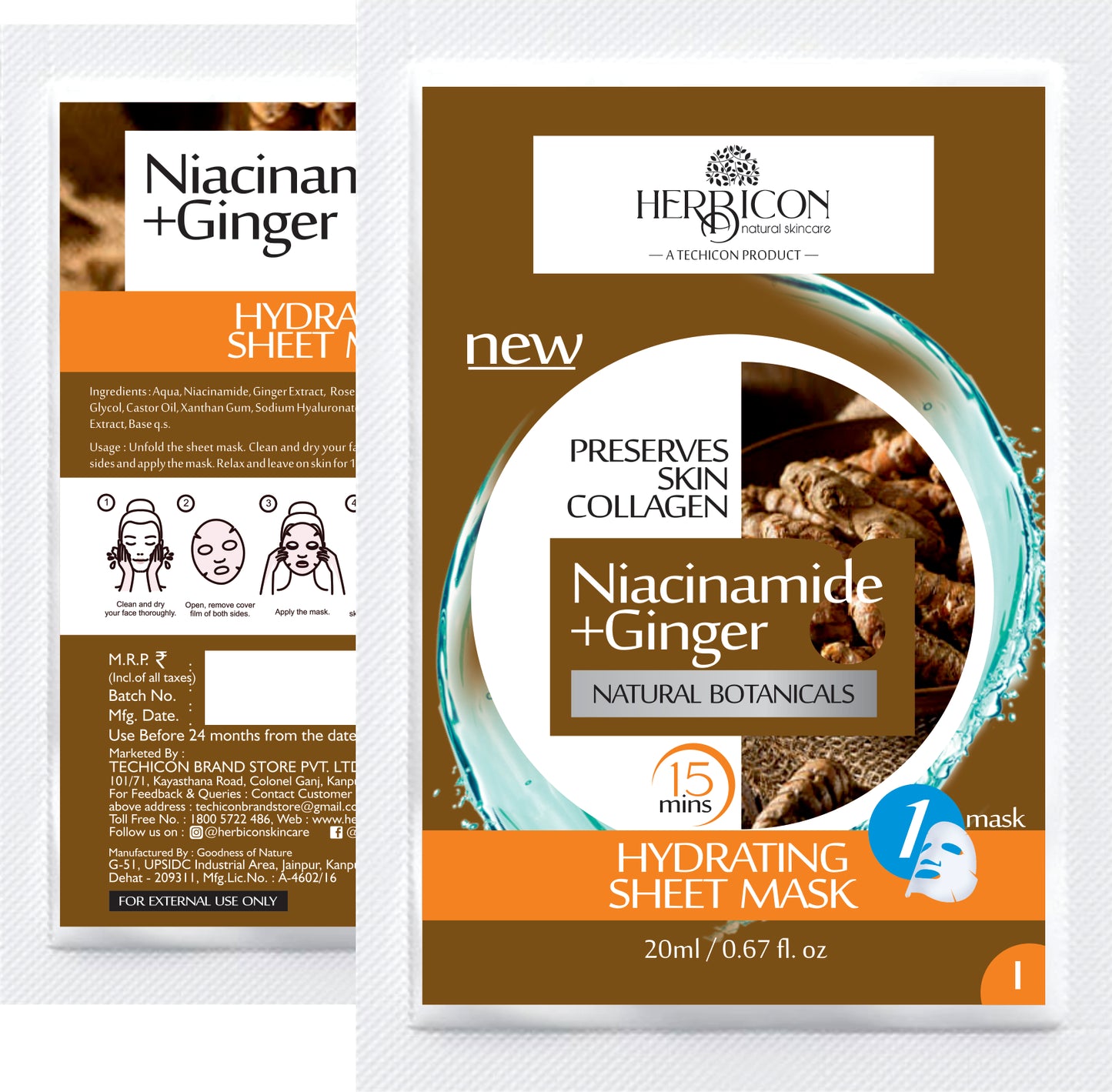 Herbicon Niacinamide Face Sheet Mask with Niacinamide and Ginger Extract for Clear and Glowing Skin - 20 ML
