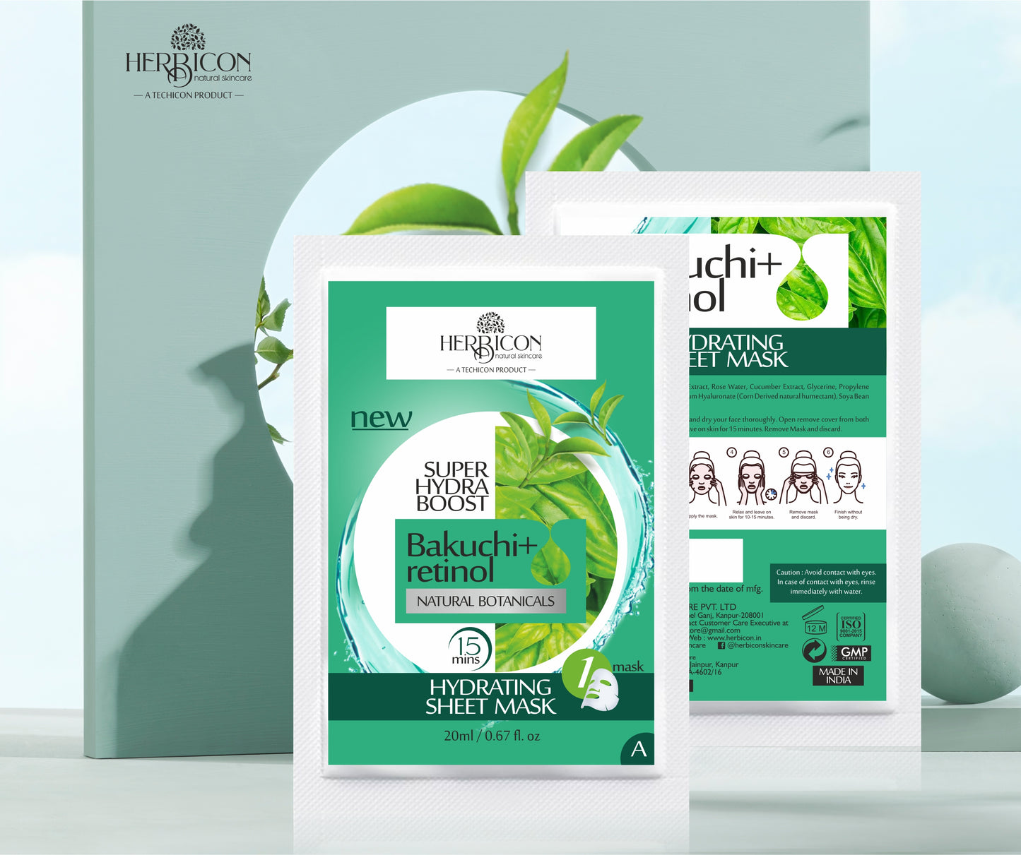 Herbicon Face Sheet Mask with Retinol and Bakuchi for Fine Lines and Wrinkles - 20 ML per sheet