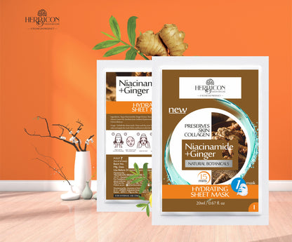 Herbicon Niacinamide Face Sheet Mask with Niacinamide and Ginger Extract for Clear and Glowing Skin - 20 ML